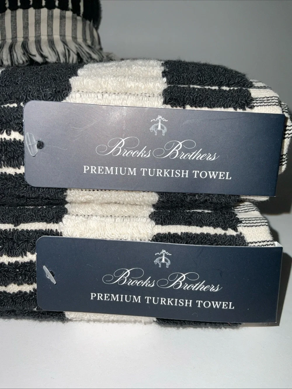 Brooks Brothers 4pc. Turkish Cotton 2 Bath 2 Hand Towel Set Black Stripe NWT